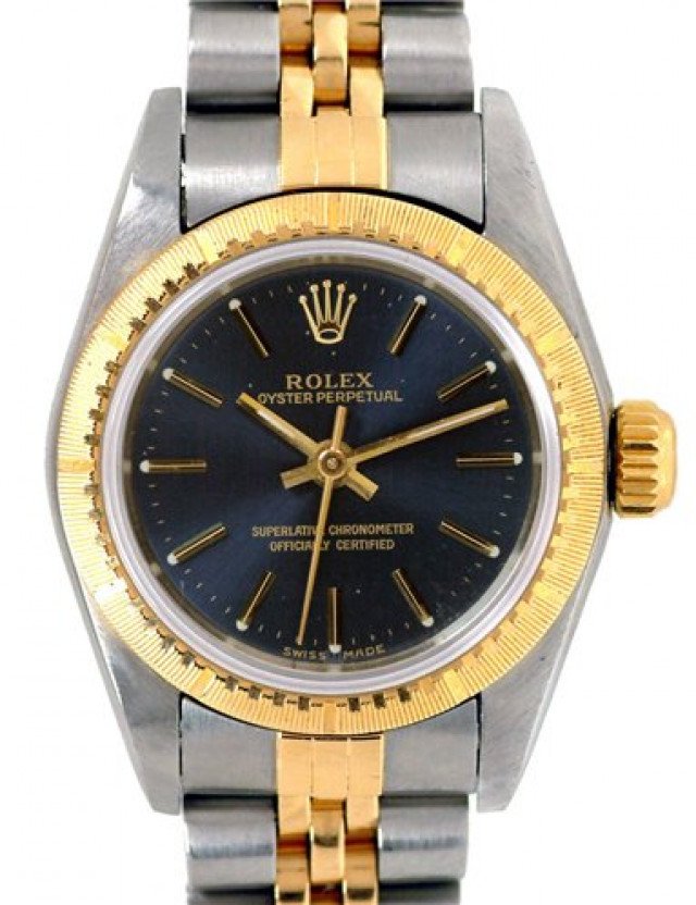Rolex 67243 Yellow Gold & Steel on Jubilee, Finely Engine Turned Bezel Blue with Gold Index